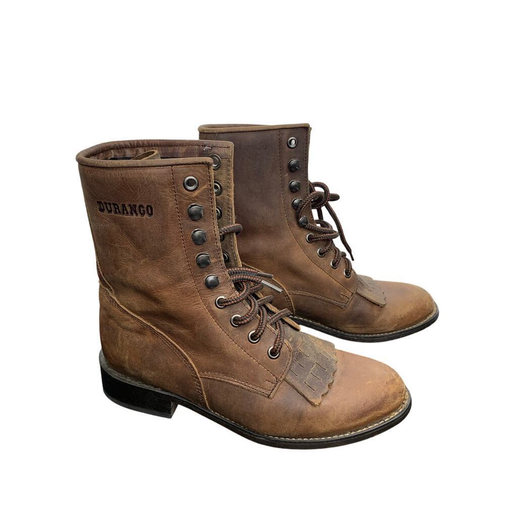 Vintage Durango Brown Leather Combat Lace Up Boots